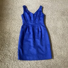 Tahari Embroidered Sheath Dress Dark Periwinkle Blue Sz 8 With V Neck