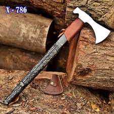 Custom Handmade High Polish Blade Axe Engraved Wood Handle With Leather Sheath
