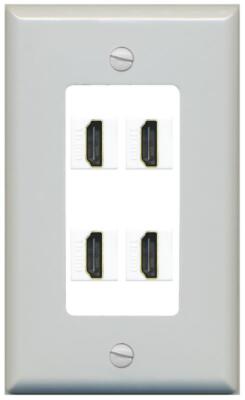 RiteAV - 4 Port HD 2.0 Decorative Wall Plate - 1 Gang [Gray/White]
