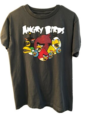 Angry Birds T-Shirt Unisex Size M Gray Cotton Graphic Tee Video Game Gift