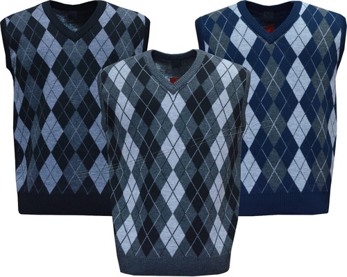 Mens Argyle V Neck Sleeveless Sweater 