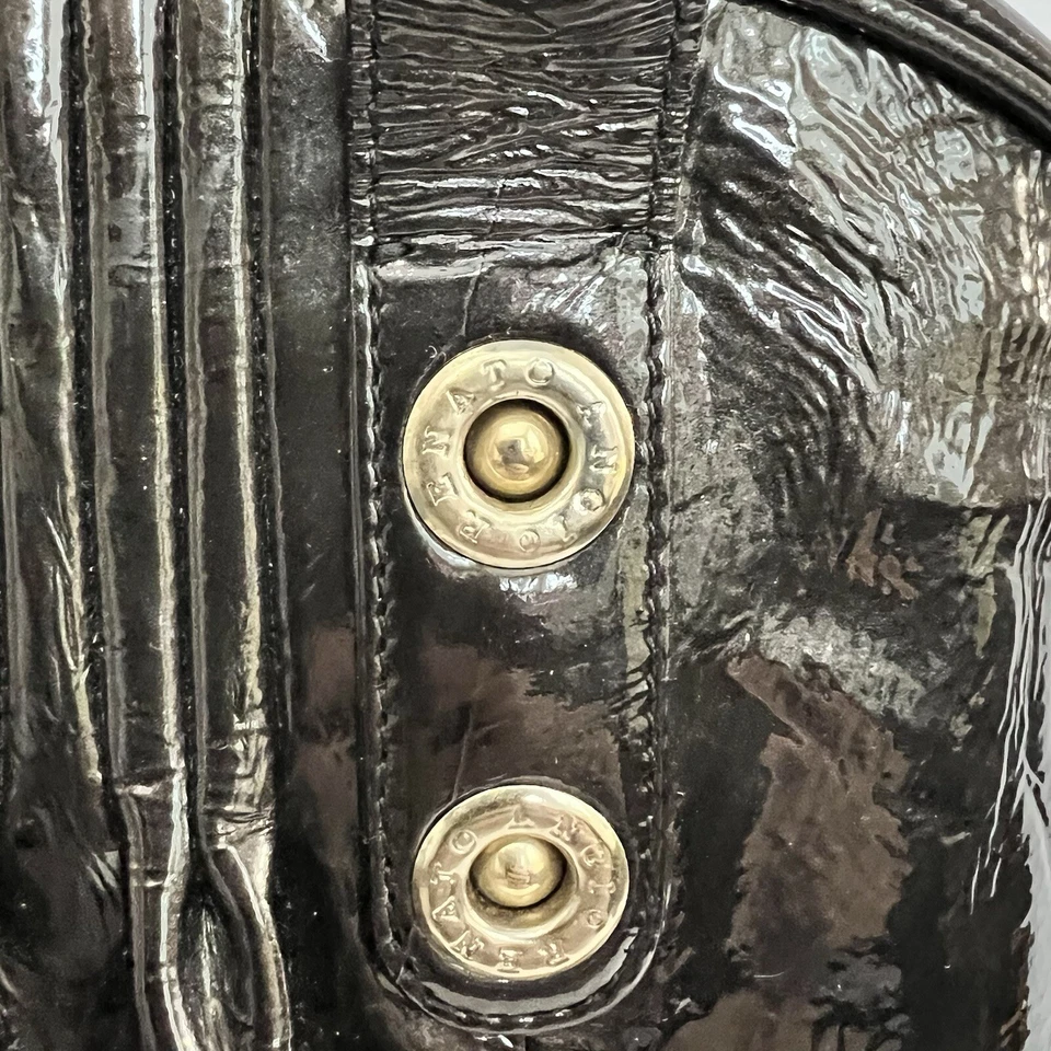 Bolso de mano grande Renato Angi Venezia para mujer de charol negro con flores Foto 4 de 4