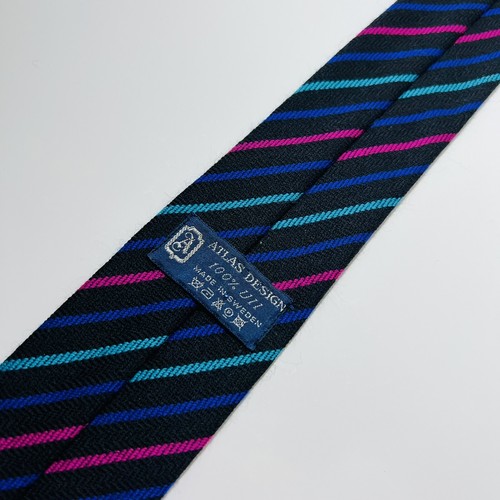 Atlas Design Sweden Black,Blue,Pink Striped 100% Wool Tie 57x2.75” Slim NWOT New - Picture 4 of 9