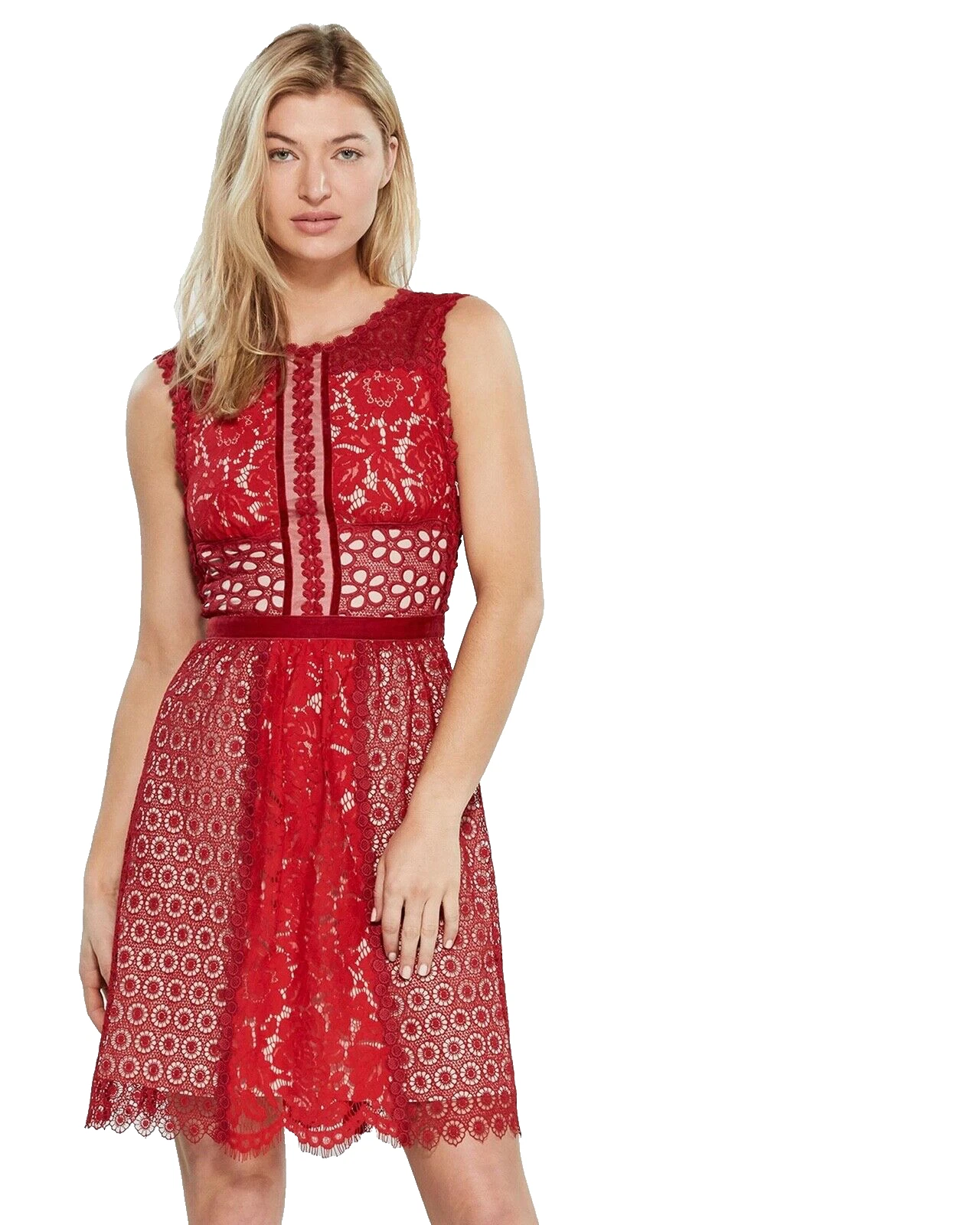 Abito in pizzo rosso nuovo con etichette UK12 BOUTIQUE MOSCHINO piuttosto corto festa prezzo consigliato £ 675 designer