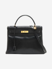 Hermes Black 1977 Kelly 32 Bag In Box Calf Leather