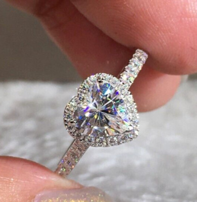 Sweet Heart Shape Ring For Valentine Gift 2.10CT Simulated Diamond Silver Plated