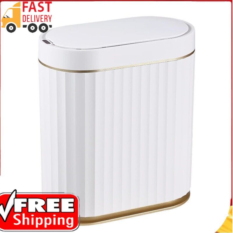 ELPHECO 2-Gallon Slimline Automatic Motion Sensor Trash Can in White with Gold Trim
