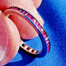 RUBY Eternity Wedding Band Deco Stack Infinity Anniversary Ring 14K WHITE GOLD