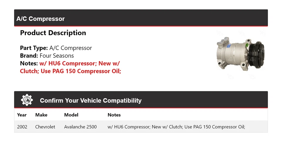 Chevrolet Avalanche 2500 2002 compresor de aire acondicionado 4 estaciones Foto 2 de 4