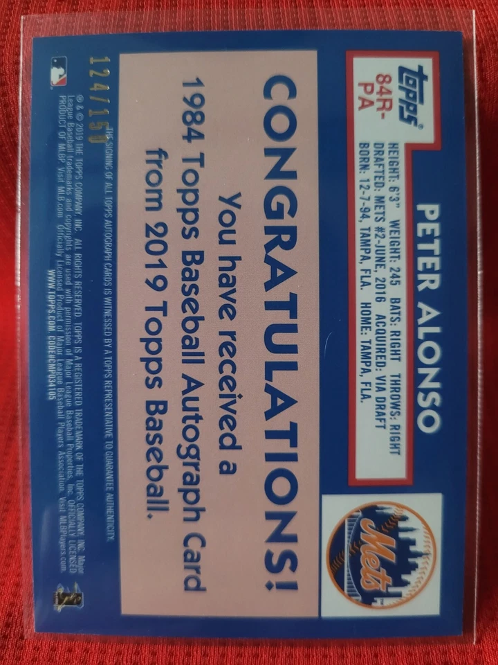 PETE ALONSO ROOKIE AUTO 2019 Topps /150 (150th Stamp) 1984 Design NEW YORK METS - Image 4 of 4