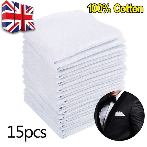 15PCS Mens Large Square Handkerchief 100 Soft Cotton Hankies Hankerchiefs UK eBay