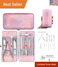 Stainless Steel Manicure & Pedicure Set with Holographic Travel Case