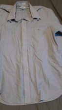 Mens Paul Fredrick Striped Shirt Blue-gray Size 16 1/2-33 80s 2 Ply Pinpoint