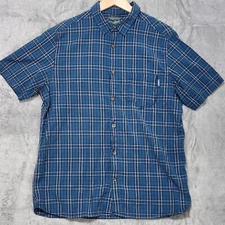 Woolrich Shirt Mens Large Short Sleeve Button Front Hiking Camping Casual Plaid