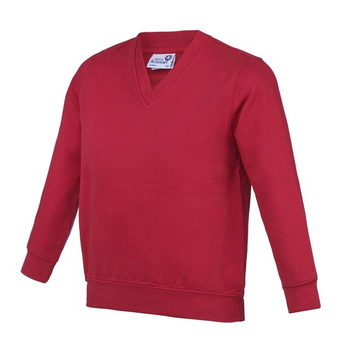 AWDis Kids Academy V-NECK Sweatshirt Soft Cotton Jersey Boys Girls School Jumper - Picture 17 of 17
