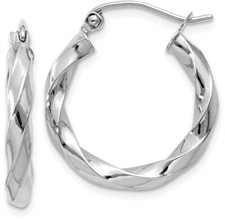 16mm 14k White Gold 3mm Twisted Hoop Earrings TC359