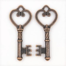 2 Skeleton Key Pendants Antiqued Silver Steampunk Pendants 2 Sided 47mm