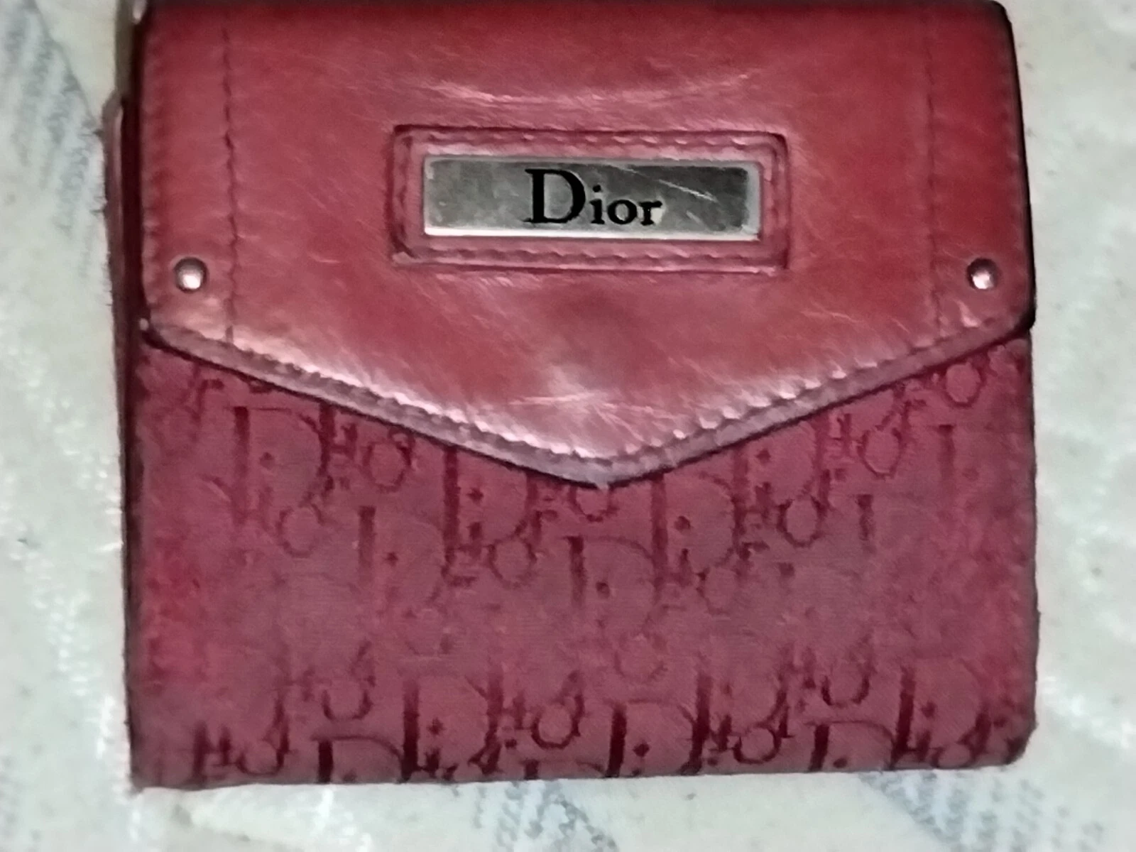 Auth Christian Dior Portefeuille Bi Pli Trotteur Toile Rouge Cuir Espagne.