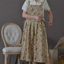 Women Retro Floral Cotton Blend Apron Pocket Kitchen Florist Workwear Cute Chic