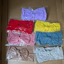 Girls Fabric Stretch Bow Knot Headbands Multicolor Solid Lot of 7 One Size
