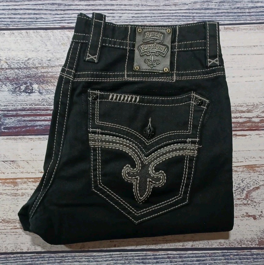 パンツ Rock Revival 30 ROCK REVIVAL SZ 34 (36W×30L) EMBROIDERED BUTTON PKTS THICK STITCH