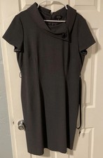 Tahari Arthur S. Levine Gray Sheath Dress Size 14 Collared Belted