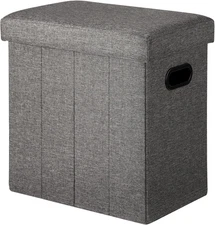 Storage Collapsible Fabric - Footrest Slim Tall Folding Ottoman Furniture (Gray)