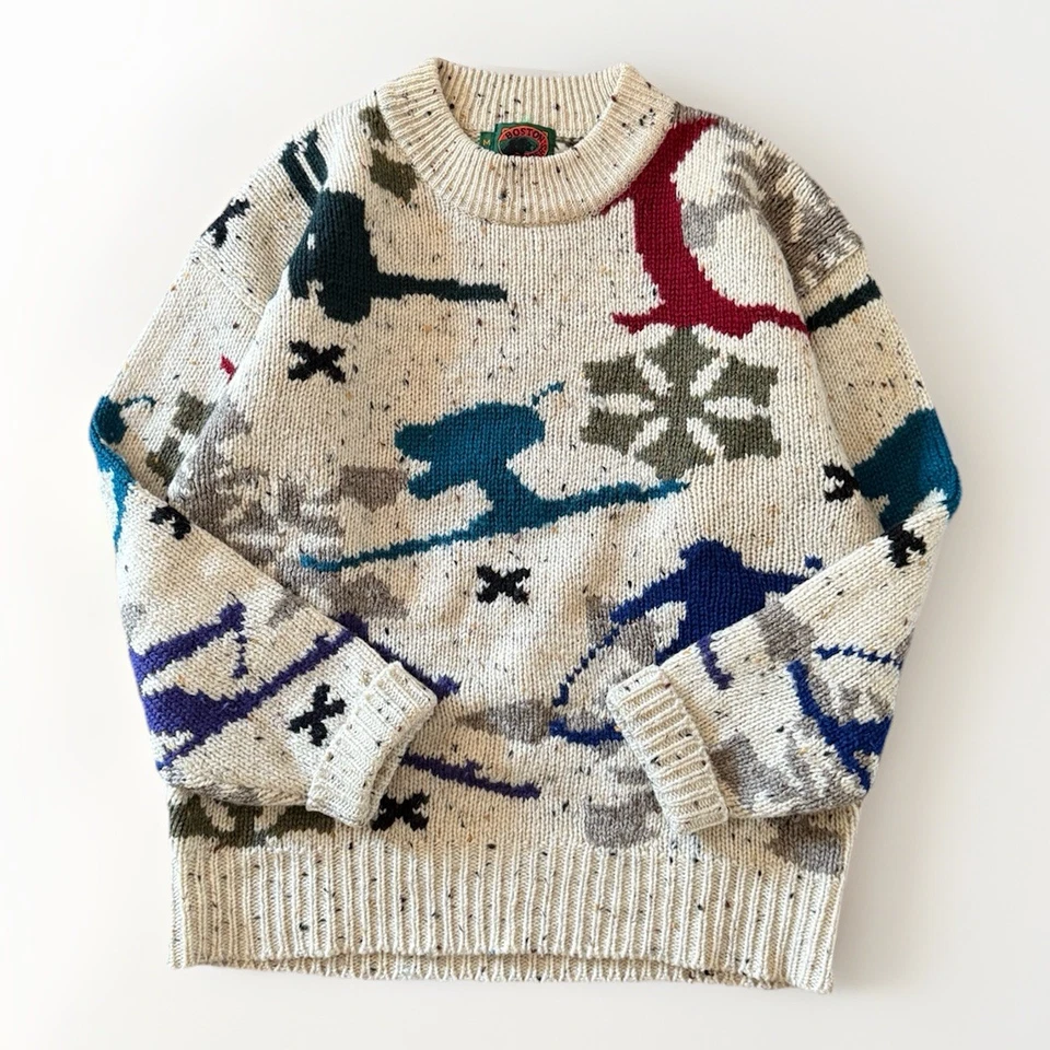 Wool Knit Sweater Men’s M Skiers Snowflakes 80s Vintage Boston Traders - Image 2 of 4