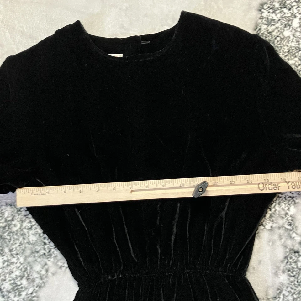 Vintage Talbots Dress Womens Size 6P Black Velvet Button Back Cinched Waist - Image 3 of 4