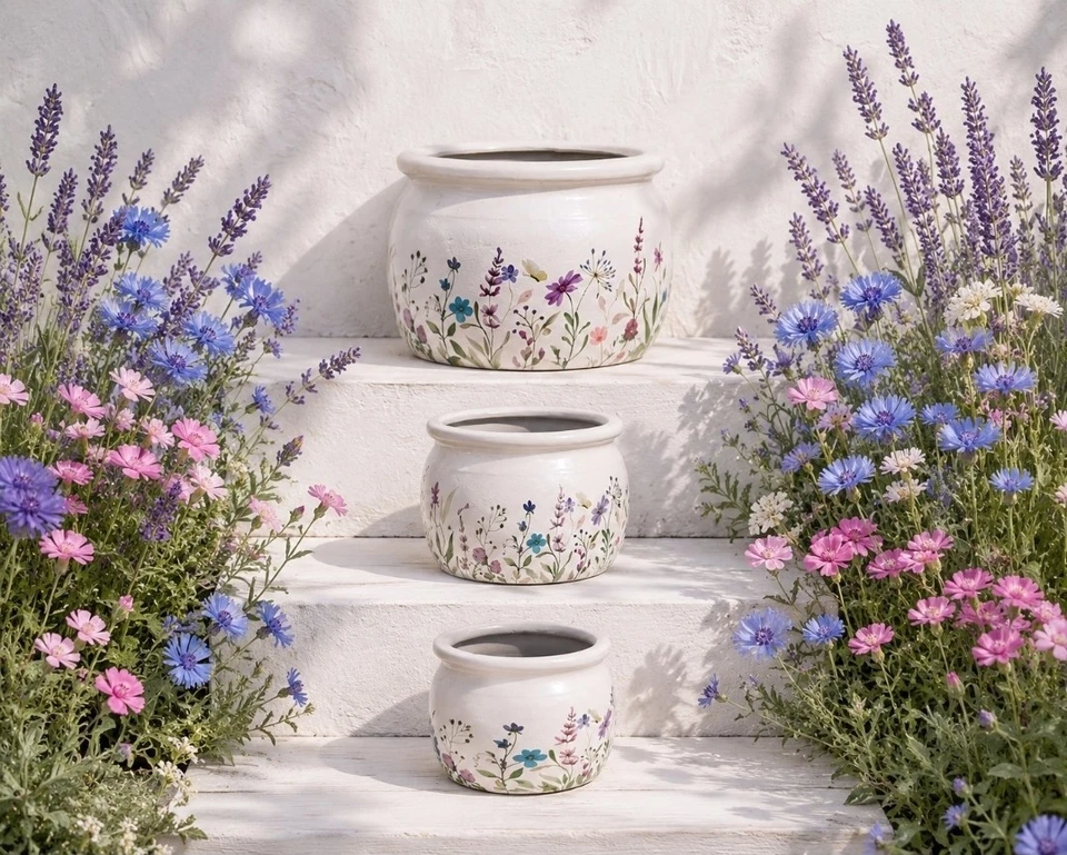 Sommer Feldblumen Blumentopf Blumentöpfe Übertopf 3 Varianten Clayre & Eef - Bild 1 von 1