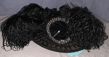 Wonderful Antique Black Feather Hat 3 1/2" Faceted Steel Accent