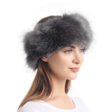 Faux Fur Headband with Elastic for Women's Winter Earwarmer Earmuff Grey