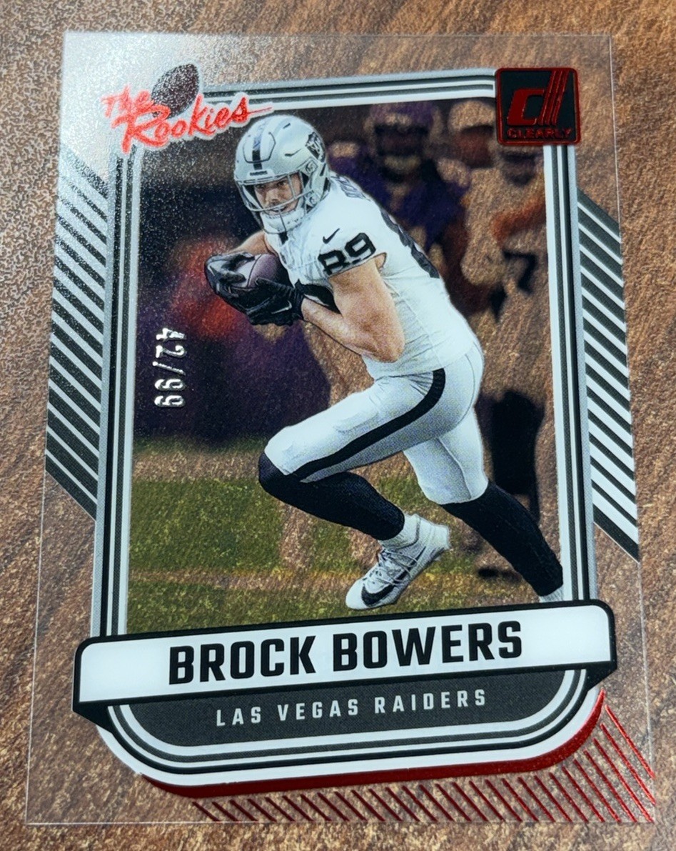 2024 Panini Clearly Donruss Brock Bowers The Rookies RED /99 RC Raiders