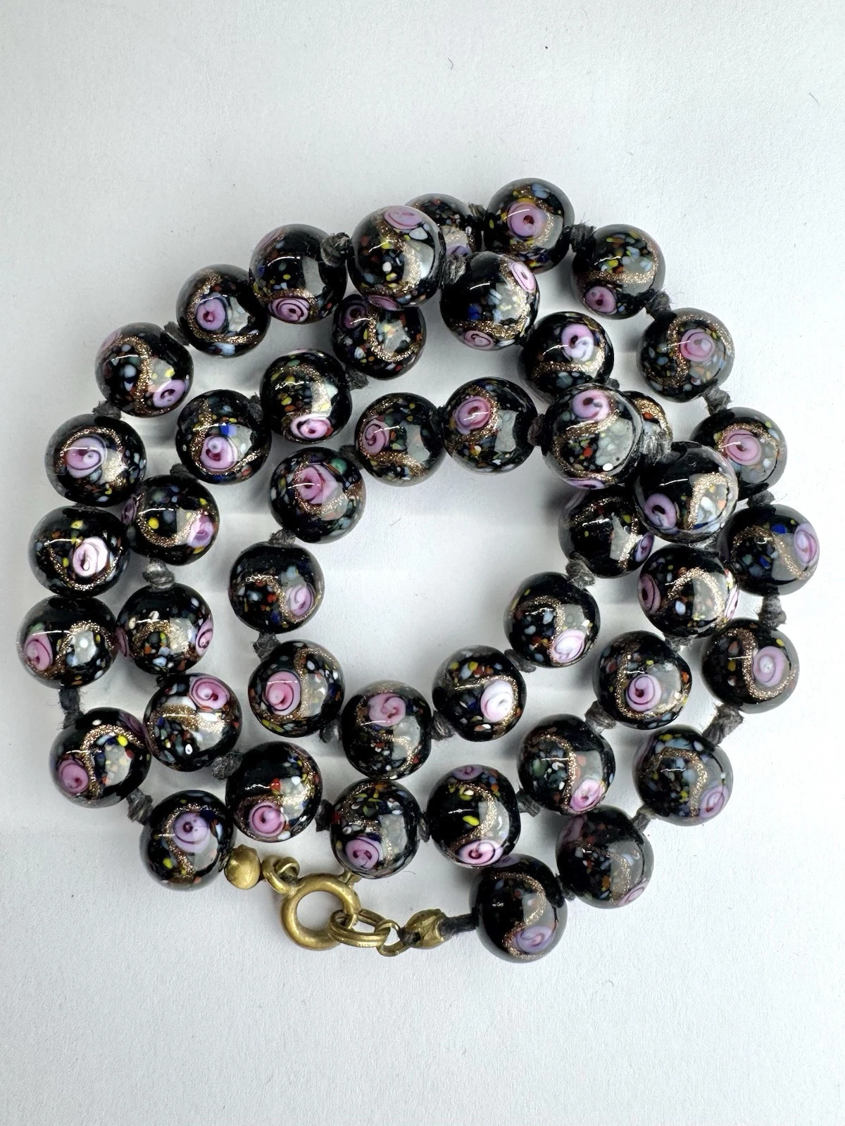 Italian Murano Wedding Cake Millefiori Glass Bead Vintage Necklace Jewelry N99