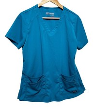 Greys Anatomy Barco Women Scrub Top M Teal Blue Stretch Pockets Medical Uniform