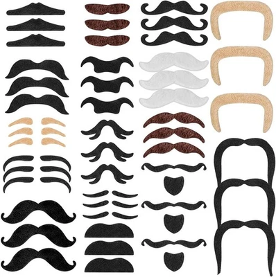 SONEER 48 Pack Fake Moustache, Self-Adhesive Novelty Mustache for Masquerade