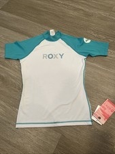 Roxy Girls 10 Short Sleeve RASH GUARD SWIM SHIRT UPF 50 WHITE NWT