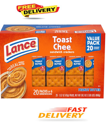 Lance Sandwich Crackers, ToastChee Peanut Butter, 20 Individually Wrapped Packs,