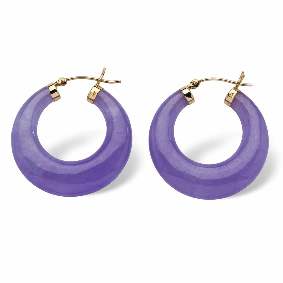 Genuine Lavender Jade 14k Yellow Gold Hoop Earrings - Image 2 of 3