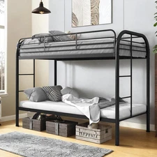 Metal Bunk Bed Twin over Twin, Heavy Duty Bunk Beds with 2 Ladders and 11.8" Ful