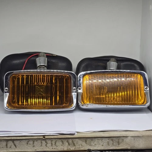 2 Vintage 12V Sears Roebuck Quartz Halogen Amber Auxiliary Fog Lights and covers - product listing photo