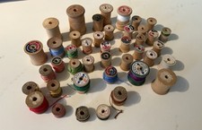 Vintage Lot Of 43 Wooden Spools Including Silk Button Thread