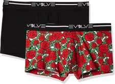 Evolve Men's Cotton Stretch No Show Trunk Underwear Medium, Black/Rose Patch