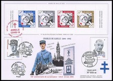 DG20-01D: FDC DE GAULLE 2020 - bloc dent. NAISSANCE + 2 TP cachet Lille et Paris