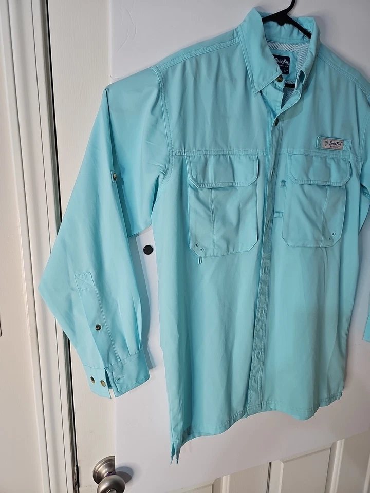 Bimini Bay NEW Mens Fishing Shirt Size Sm Blood Repel UPF 35 Solarguard Aqua LS - Image 2 of 4