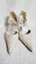 Ashley Brooke Vintage Evening Heels Early 2000s Embroidered Fabric Ivory P