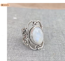 Handmade Moonstone Gemstone Band Ring, Sterling Silver 925 Ring All Size R320