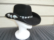 Bullhide Black Felt Cowgirl Hat Studs Turquoise Accent Women Size L COWBOY