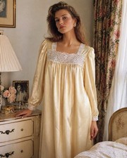 Vintage Christian Dior Womens Nightgown Sz Medium Yellow Satin Lace Boudoir
