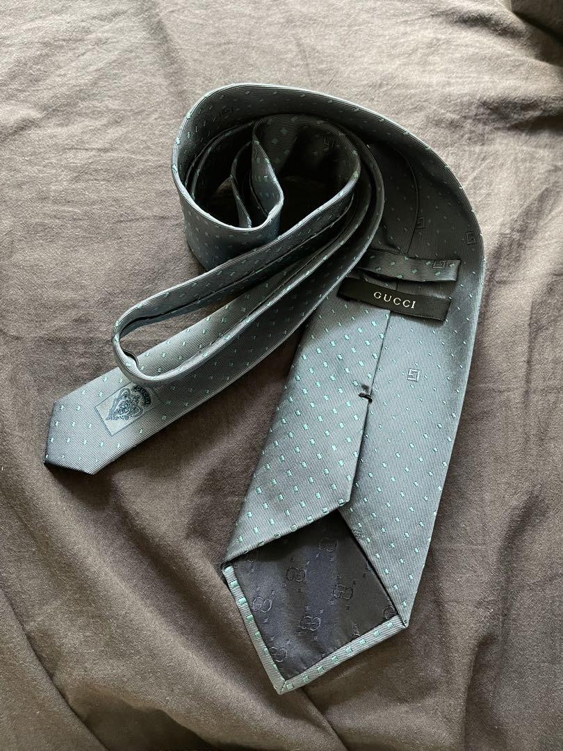 GUCCI Dot pattern Tie Gray X Green Width 8cm Auth… - image 2